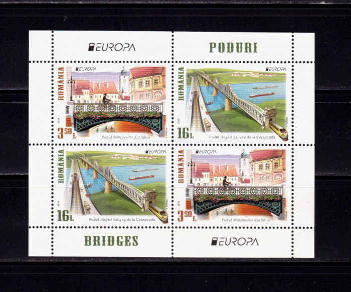 RO 2018 ,LP 2188a ,&quot;Europa 2018-Poduri &quot; , bl. 2 serii , colita 731 tip I ,MNH