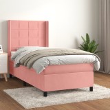 Cumpara ieftin Pat box spring cu saltea, roz, 90x190 cm, catifea