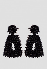 Cercei negri cu forma neregulata din piele ecologica acoperiti cu margele foto