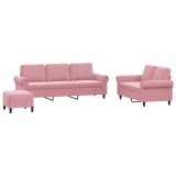 Cumpara ieftin Set de canapele cu perne, 3 piese, roz, catifea