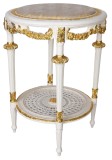Masuta Cafea Rococo Antichitati, Lemn Masiv Alb, Decoratiuni Aurii, Marmura Bej, 70cm, Sculptata Manual