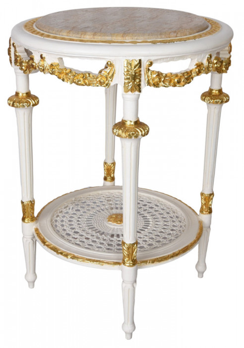 Masuta Rococo din lemn masiv alb cu decoratiuni aurii BAR100