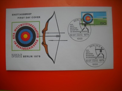HOPCT PLIC FDC S NR 536 CAMPIONATUL MONDIAL TRAS CU ARCUL BOGENSCHIESSEN 1979 -BERLIN VEST GERMANIA -NECIRCULAT foto
