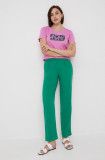 Cumpara ieftin Pepe Jeans pantaloni femei, culoarea verde, drept, high waist