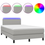 Cumpara ieftin Pat cu arcuri, saltea si LED, gri deschis, 120x190 cm, textil