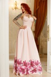 Cumpara ieftin Rochie Eleganta Roz cu Imprimeu Floral si Crapatura, Bust Buretat, Prindere Gat, Marimi S/M, M - Fabricat in Romania