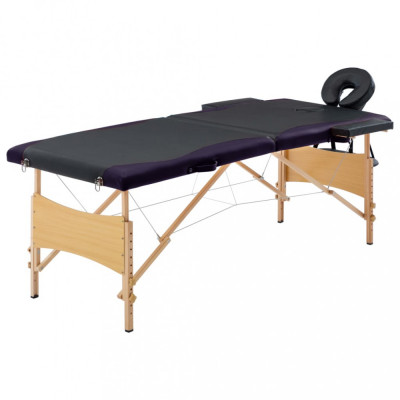 vidaXL Masă pliabilă de masaj, 2 zone, negru, lemn foto