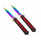 Cumpara ieftin Set doua cutite pliabile de v&acirc;nătoare DEPOX&reg;, m&acirc;ner aluminiu, rainbow rosu, 23 cm