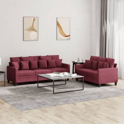 vidaXL Set canapea cu perne, 2 piese, roșu vin, material textil foto