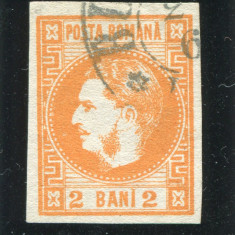 1868 , Lp 21 , Carol I cu favoriti 2 Bani portocaliu - stampilat