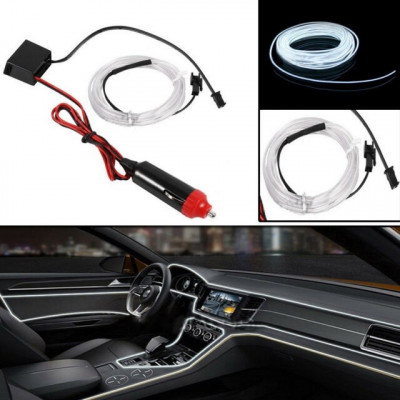 Fir Neon Auto Electroluminiscent El Wire 2M Cu Lumina Alba Cu Droser Si Mufa Bricheta 557743 foto