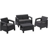 Set mobilier de gradina Corfu - Canapea + doua fotolii + masuta cafea Grafit / Gri-rece, Micul Meserias