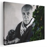 Tablou canvas portret pictor Pablo Picasso, alb, negru 1381 Tablou canvas pe panza CU RAMA 60x80 cm