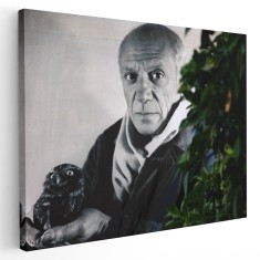 Tablou canvas portret pictor Pablo Picasso, alb, negru 1381 Tablou canvas pe panza CU RAMA 20x30 cm