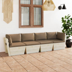 vidaXL Canapea de grădină din paleți cu perne, 4 locuri, lemn molid foto