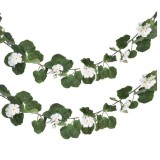 Plante artificiale decorative, ghirlanda din geranium cu frunze verzi si flori albe, lungime 178 cm
