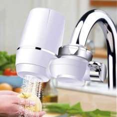 Purificator pentru apa, cu robinet si filtru, atasabil pe chiuveta, din metal si plastic, alb