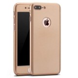Husa Full Cover 360&deg; Apple iPhone 7 Plus + Folie Sticla, Protectie Completa, Auriu
