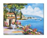 Cumpara ieftin Tablou peisaj mediteranean pictat manual, O zi insorita pe terasa, 50x40cm ulei pe panza, Constantin Feraru