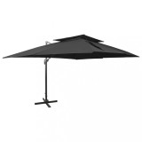 Umbrela consola Gossi, 400x300 cm, invelis dublu, negru, gradina, terasa, protectie UV, poliester, aluminiu, mecanism manivela