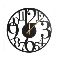 Ceas de Perete Metalic &ndash; 30cm, Design Elegant, Numere Negre, Indicatori Aurii