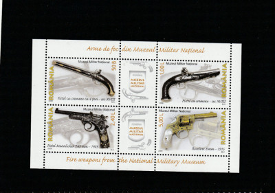 Romania 2008-Arme de foc din Muzeul National Militar,bloc 4 valori+2 tabs foto