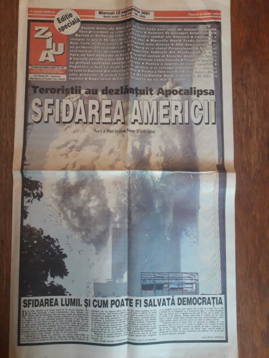 11 septembrie 2001 in 3 ziare romanesti din 12.09.2001 / C Z P