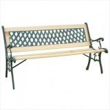 Banca Gradina Lemn Metal Strend Pro GODIVA 122x54x73 cm, Natur/Verde, Exterior, Parc, Terasa