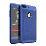 Husa Apple iPhone 7 Plus IPAKY Full Cover 360 Air cu Gauri Albastru + Folie Sticla, Flippy