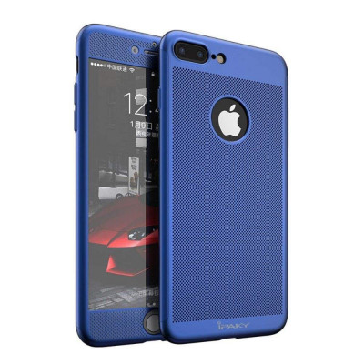 Husa Apple iPhone 7 Plus IPAKY Full Cover 360 Air cu Gauri Albastru + Folie Sticla foto