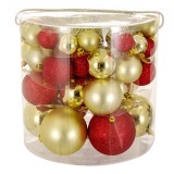 Set 54 de globuri pentru brad, dimensiuni asortate, rosu/auriu