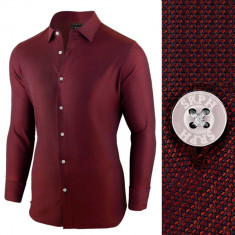 Camasa pentru barbati, rosu-inchis, regular fit, elastica, casual, cu guler - victory foto