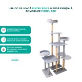 Ansamblu Joaca Pisici 185cm Gri Metalizat, 7 Niveluri, Lucrat Manual, St&acirc;lpi Iută, Confortabil și Rezistent
