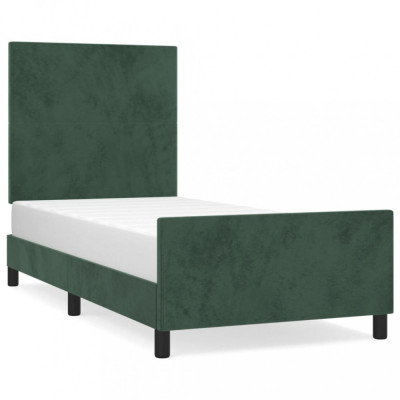 Cadru de pat cu tăblie, verde &amp;icirc;nchis, 100x200 cm, catifea foto