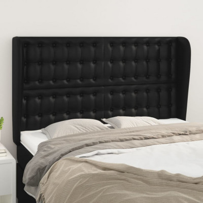vidaXL Tăblie de pat cu aripioare, negru, 147x23x118/128 cm, piele eco foto