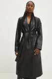 Answear Lab palton de piele femei, culoarea negru, de tranzitie