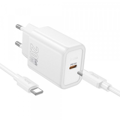 Incarcator Retea Cu Cablu USB-C HOCO N60, 20W, 3A, 1 x USB-C, Alb foto