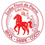 Abtibild sticker feng shui cu cal rosu si floare de piersic - 11cm, Stonemania Bijou