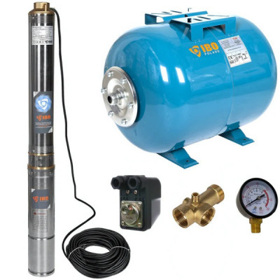 Set Hidrofor 24L cu Pompa Submersibila IBO Dambat 3.5SDM3-15, 1.1 kW, 105 l/min, H Refulare 90 m, cablu 20 m foto