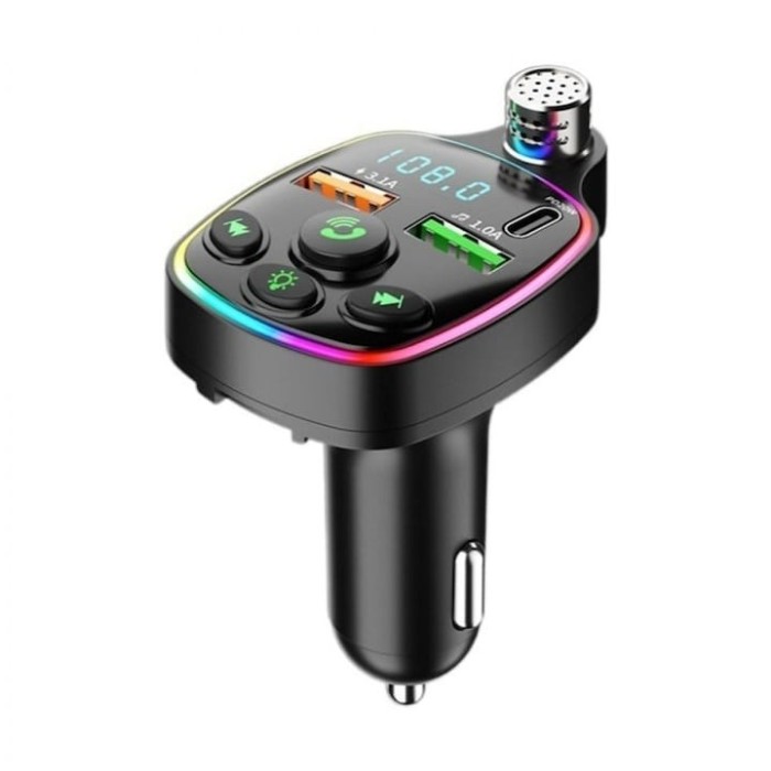 Modulator FM auto, Incarcator Auto Tip C / USB 3.1A, microSD, microfon handsfree, bluetooth, afisarea voltaj baterie, lumini LED, negru
