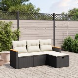 VidaXL Set mobilier de grădină cu perne, 4 piese, negru, poliratan