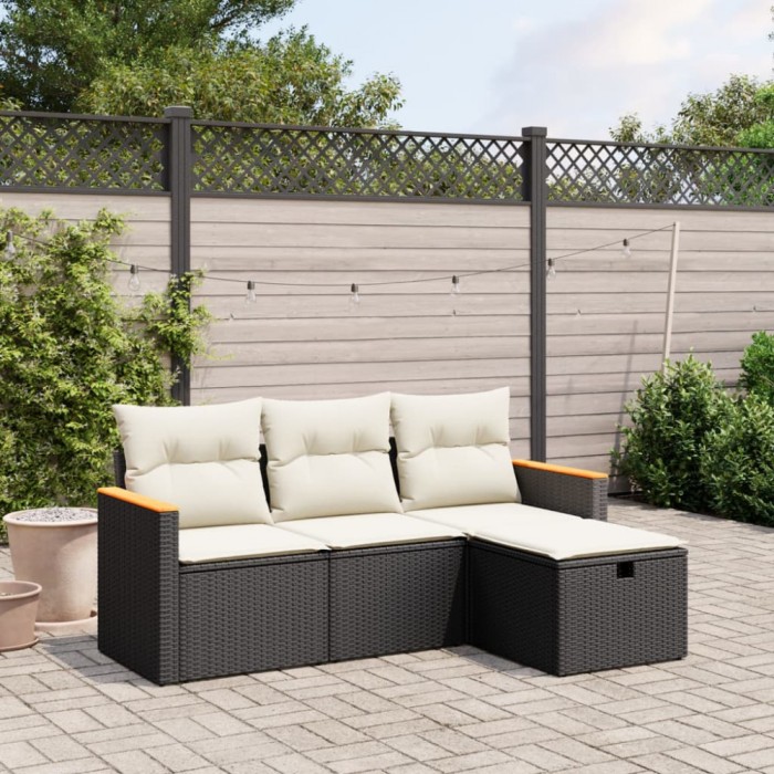 vidaXL Set mobilier de grădină cu perne, 4 piese, negru, poliratan 3265270