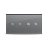 Panou sticlă dublu Pulsar Touch NS 2T+2T gri 4mm pentru &icirc;ntrerupătoare smart, design modern securizat, ideal pentru control iluminat 4 zone