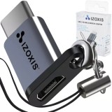 Adaptor USB-C la Micro USB 2.0 Izoxis, 480Mbps, Incarcare 2.1A, Aluminiu, Lanyard, Plug &amp; Play, Universal, Conectivitate Rapida