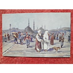 Carte postala, desen Constantinopole, Le Pont de Galata, inceput de secol XX