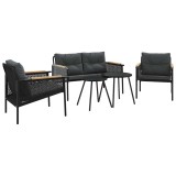 Set mobilier de balcon, 5 piese, cu perne, negru, otel