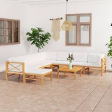 Cumpara ieftin Set mobilier grădină cu perne crem, 9 piese, lemn masiv de tec