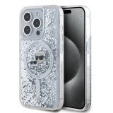 Husa Karl Lagerfeld iPhone 15 Pro Max Liquid Glitter MagSafe, Karl&amp;Choupette Head, clear, KLHMP15XLGKCSGH