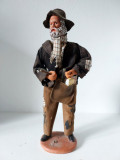 Figurina lut barbat taran semnat S. Jouqlas, 31cm, vintage handmade
