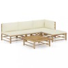 Set mobilier gradina bambus Gossi, 5 piese, perne alb crem, canapea colt, taburet, masa, exterior, relaxare